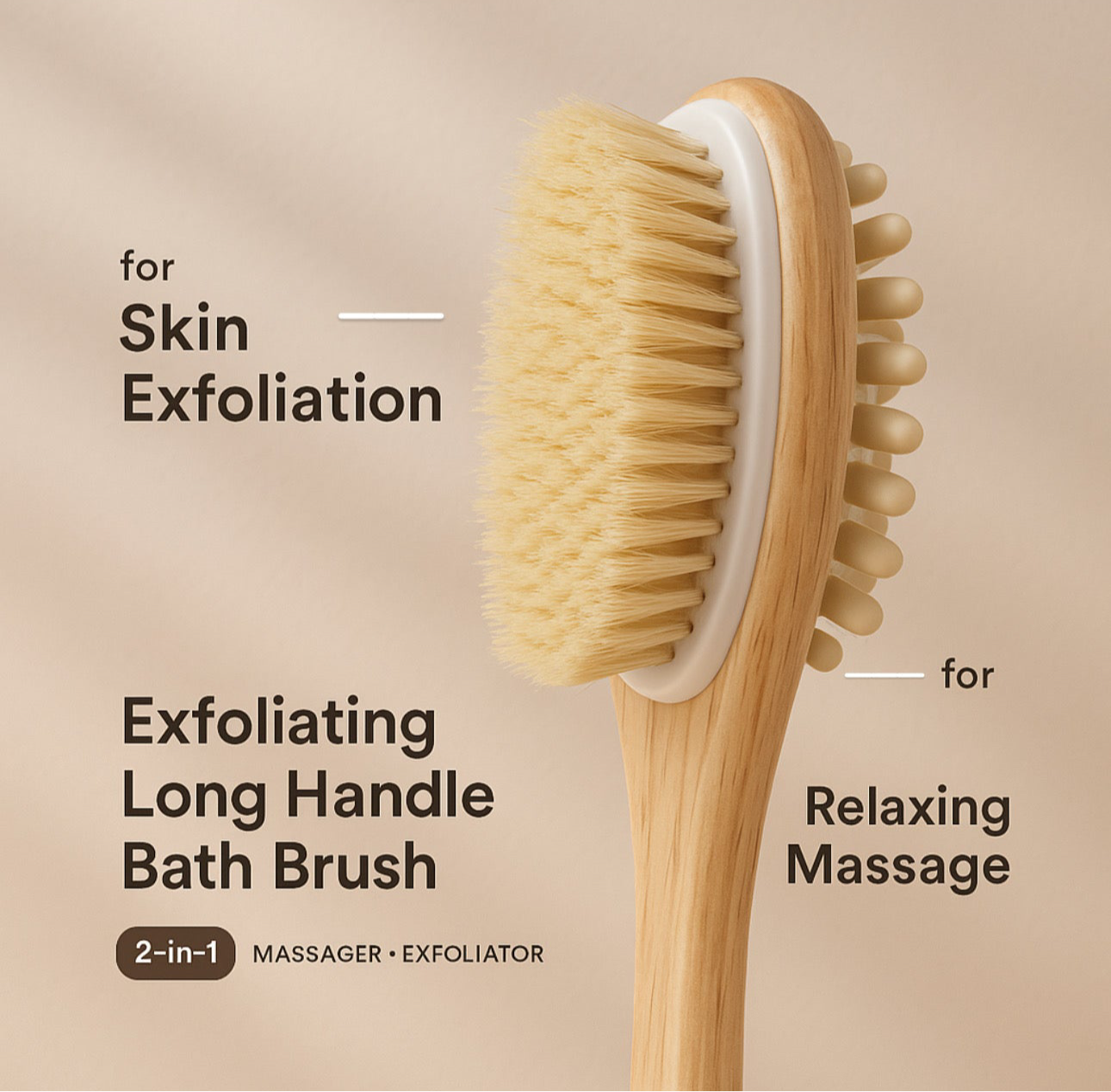 2-in-1 Exfoliating & Massage Dry Brush – Long Handle
