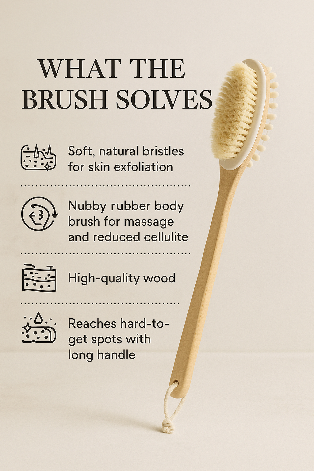 2-in-1 Exfoliating & Massage Dry Brush – Long Handle