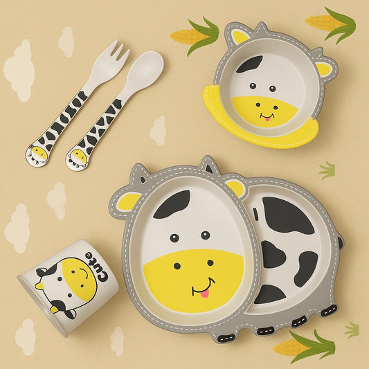 🐮 Moo Moo Fun – 5-Piece Bamboo Cow Dinner Set