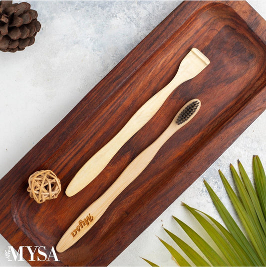 Bamboo brush & tongue cleaner set